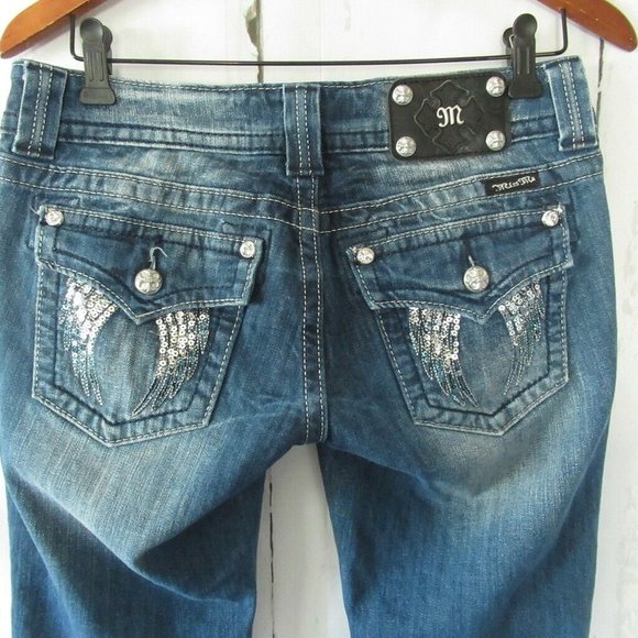Miss Me Jeans Capri Sequin Fallen Angel Wing - Picture 1 of 8